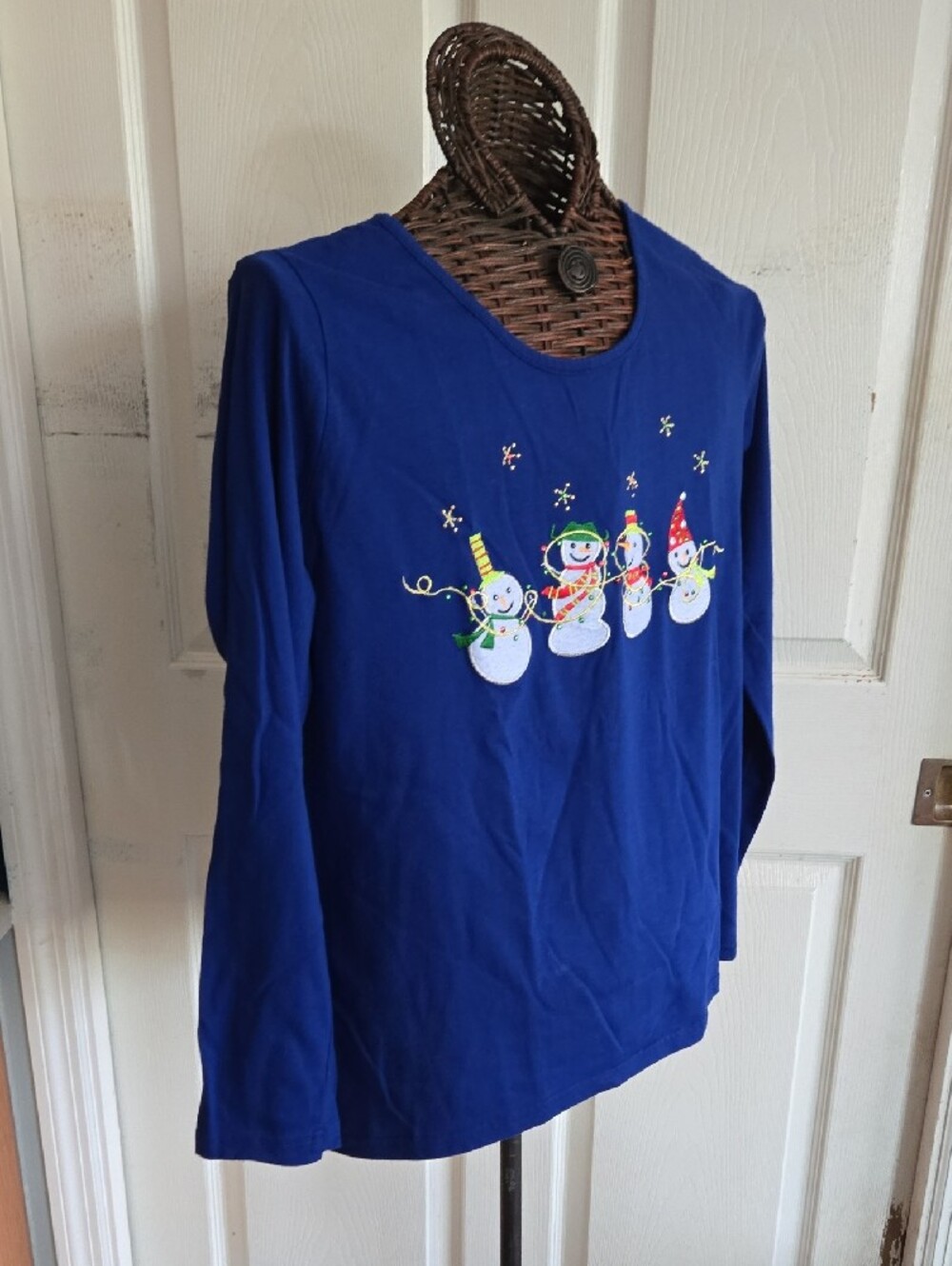 Kim Rogers Deep Blue Knit Snowman Top-XL - Picture 4 of 8